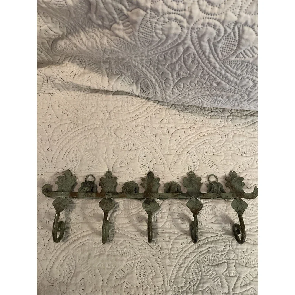 Vintage Cast Iron Green Distressed Wall Hook Holder